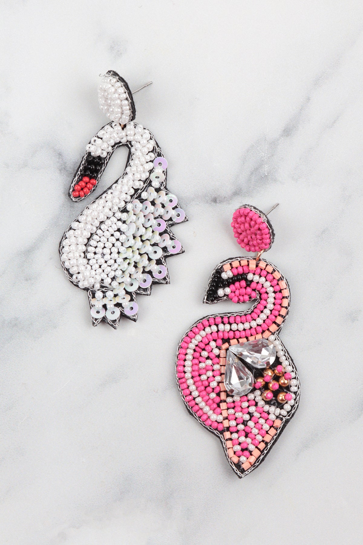 Swan Seed Bead Post Earrings