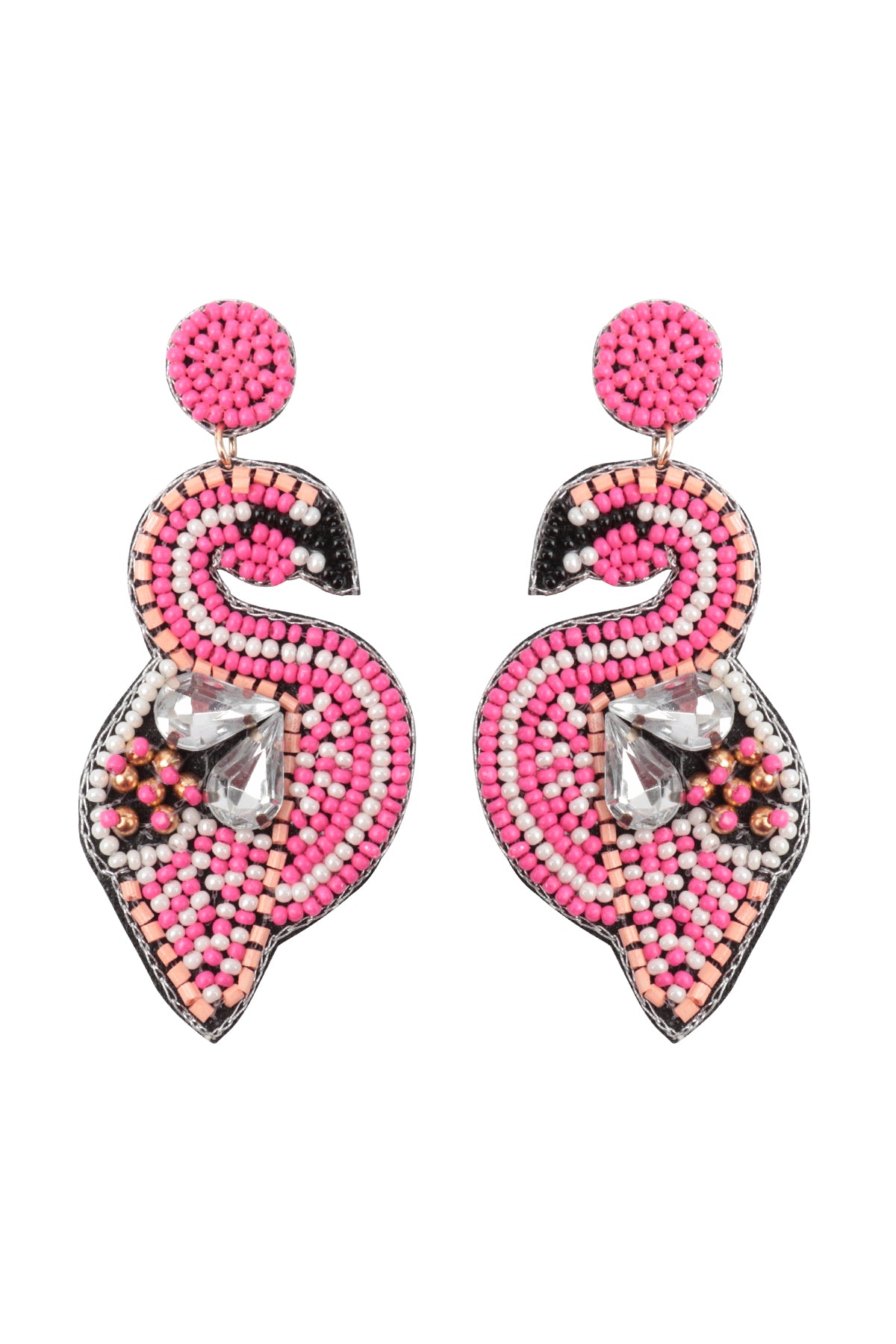 Swan Seed Bead Post Earrings Hot Pink