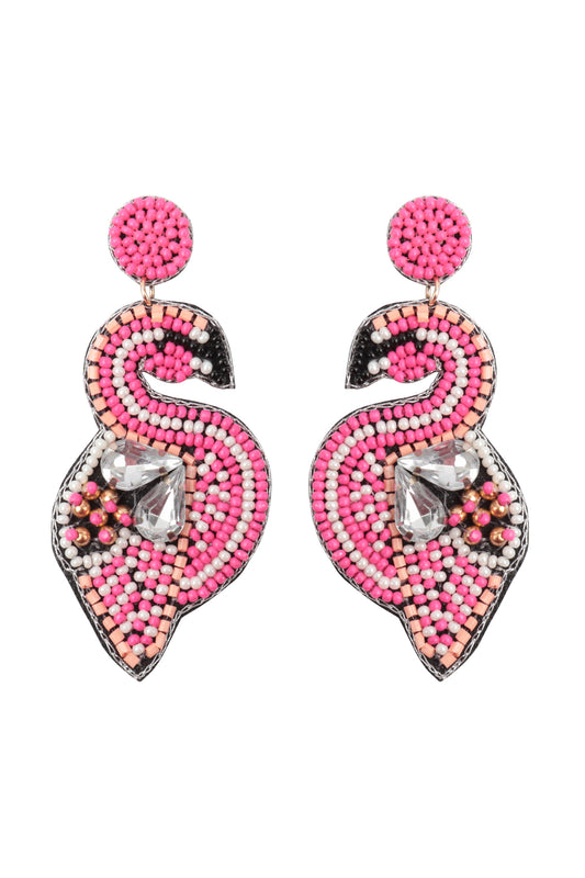Swan Seed Bead Post Earrings Hot Pink