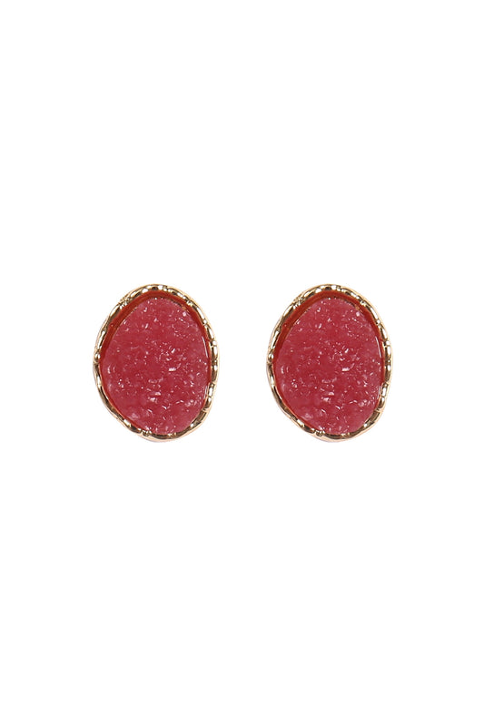 Oval Druzy Stone Post Earrings