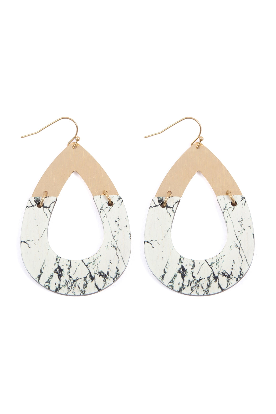 Semiwood Open Cut Fish Hook Teardrop Earrings