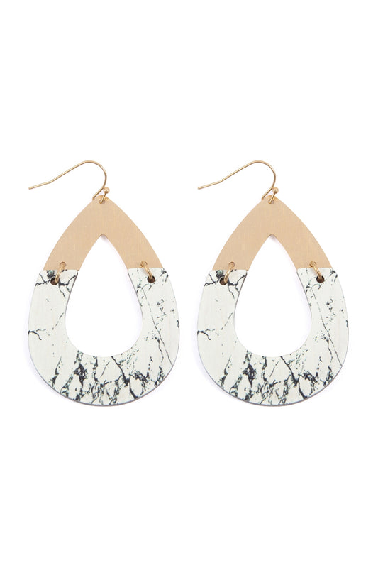Semiwood Open Cut Fish Hook Teardrop Earrings