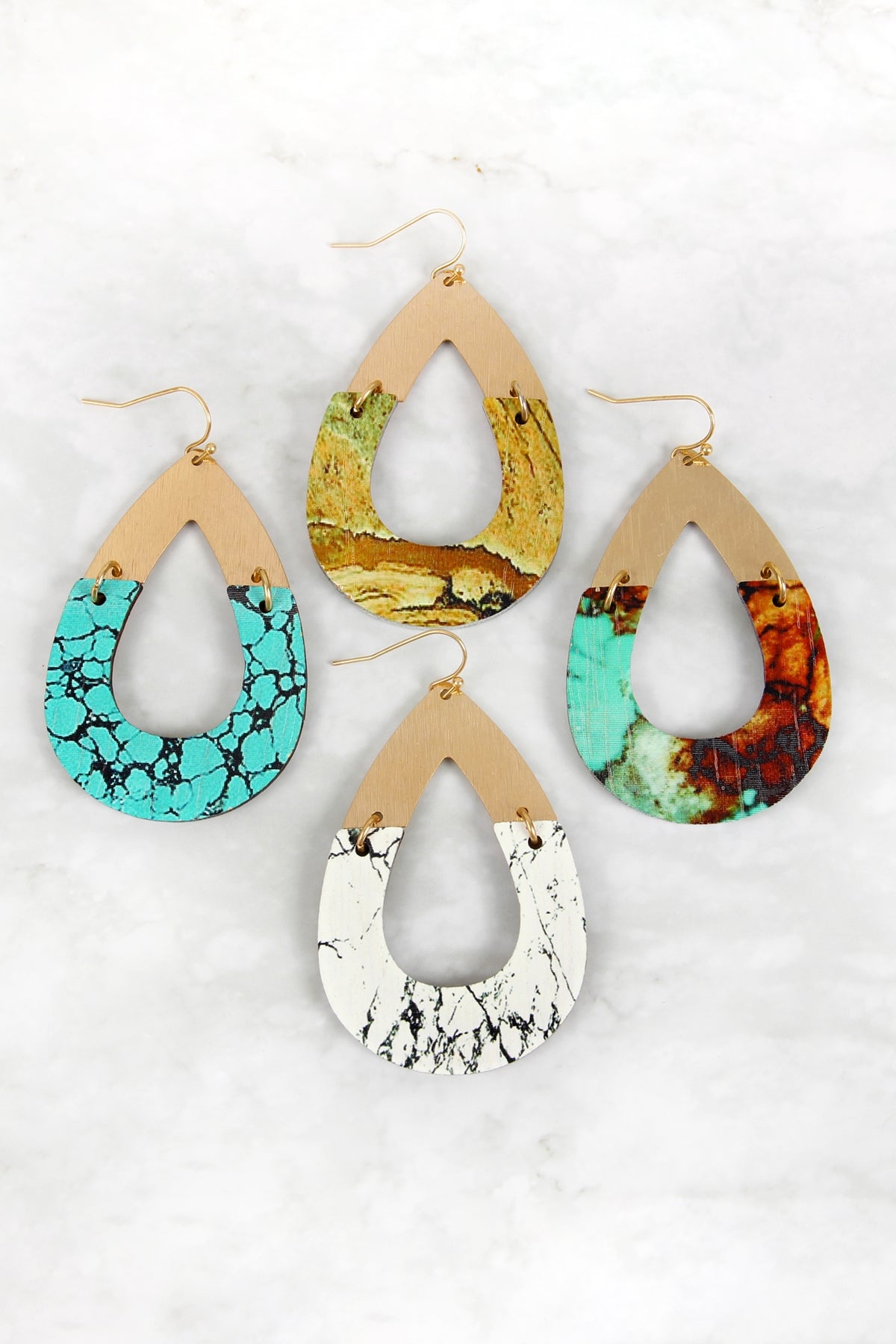 Semiwood Open Cut Fish Hook Teardrop Earrings