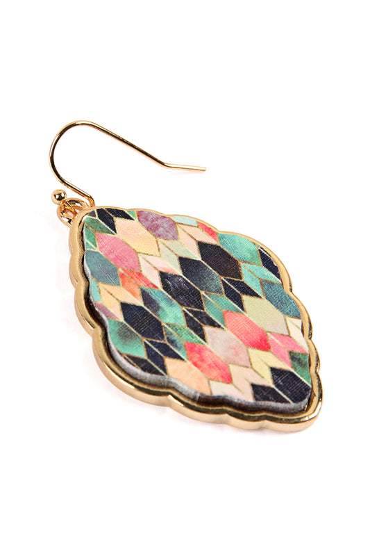 Multicolor 2 Wood Moroccan FIsh Hook Baro2ue Earring