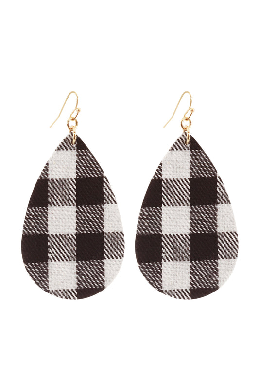 Black White Plaid Teardrop Earrings
