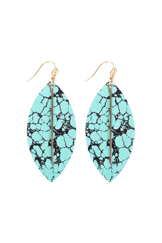 Semi Wood Fish Hook Bar Earrings Tur2uoise