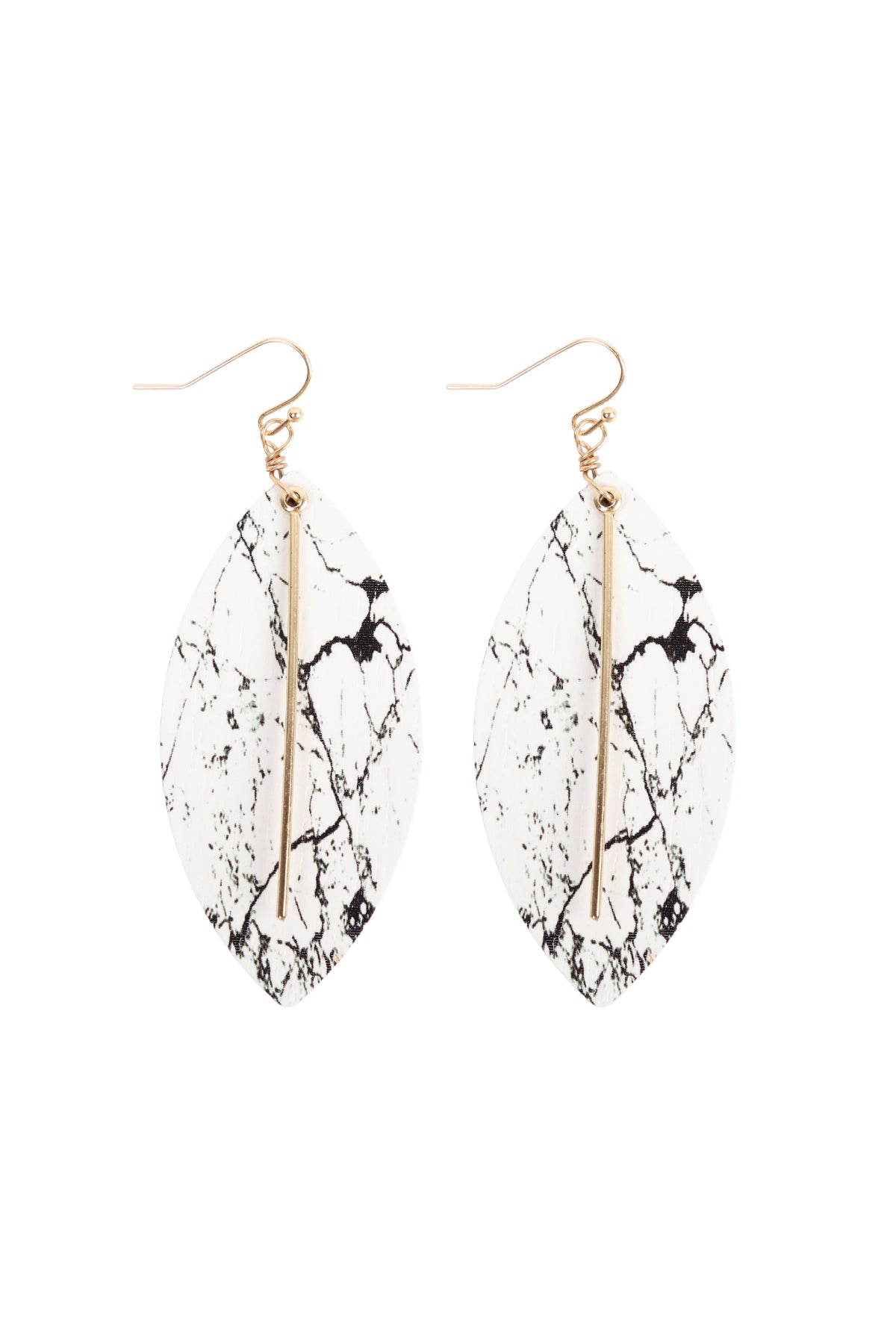 Semi Wood Fish Hook Bar Earrings White