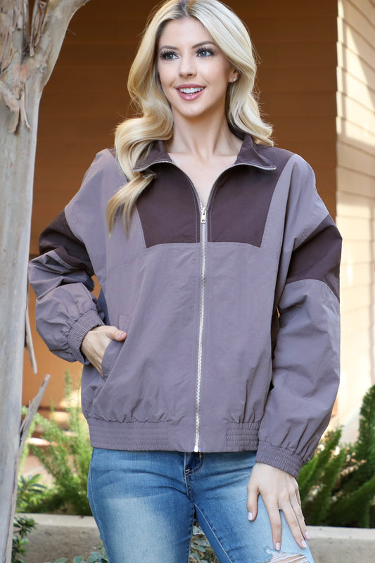 Two-Tone Zip-Up Windbreaker Jacket