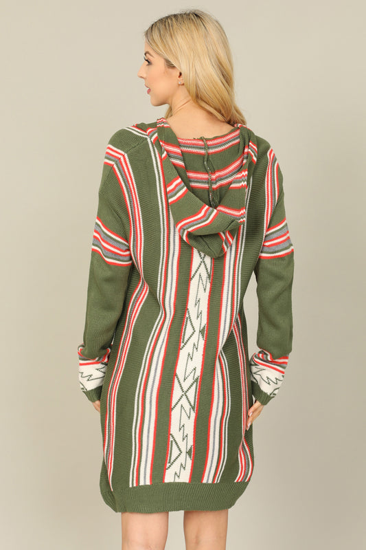 Printed Kangaroo Pocket Hooded Sweater Dress