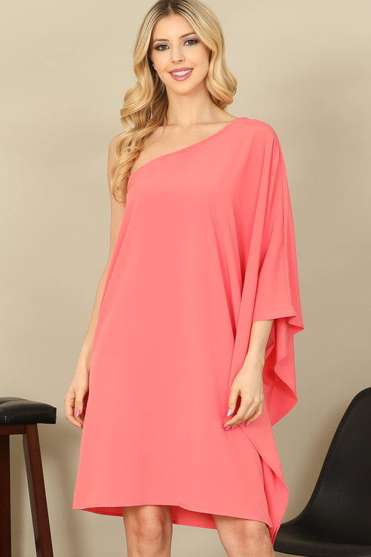 One Shoulder Dolman Sleeve Solid Dress