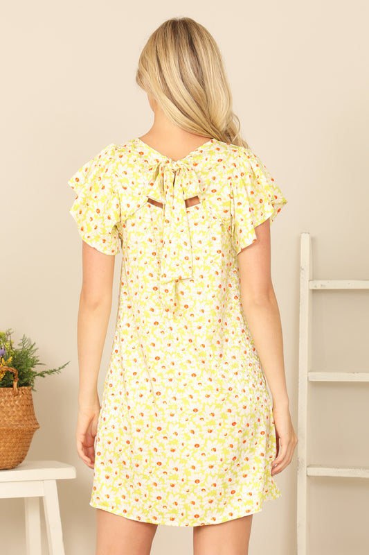 Short Ruffle Sleeve Floral Mini Dress