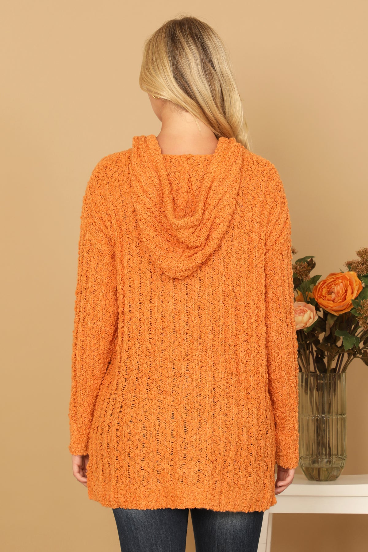 Textured Hooded Knit Tunic Sweater