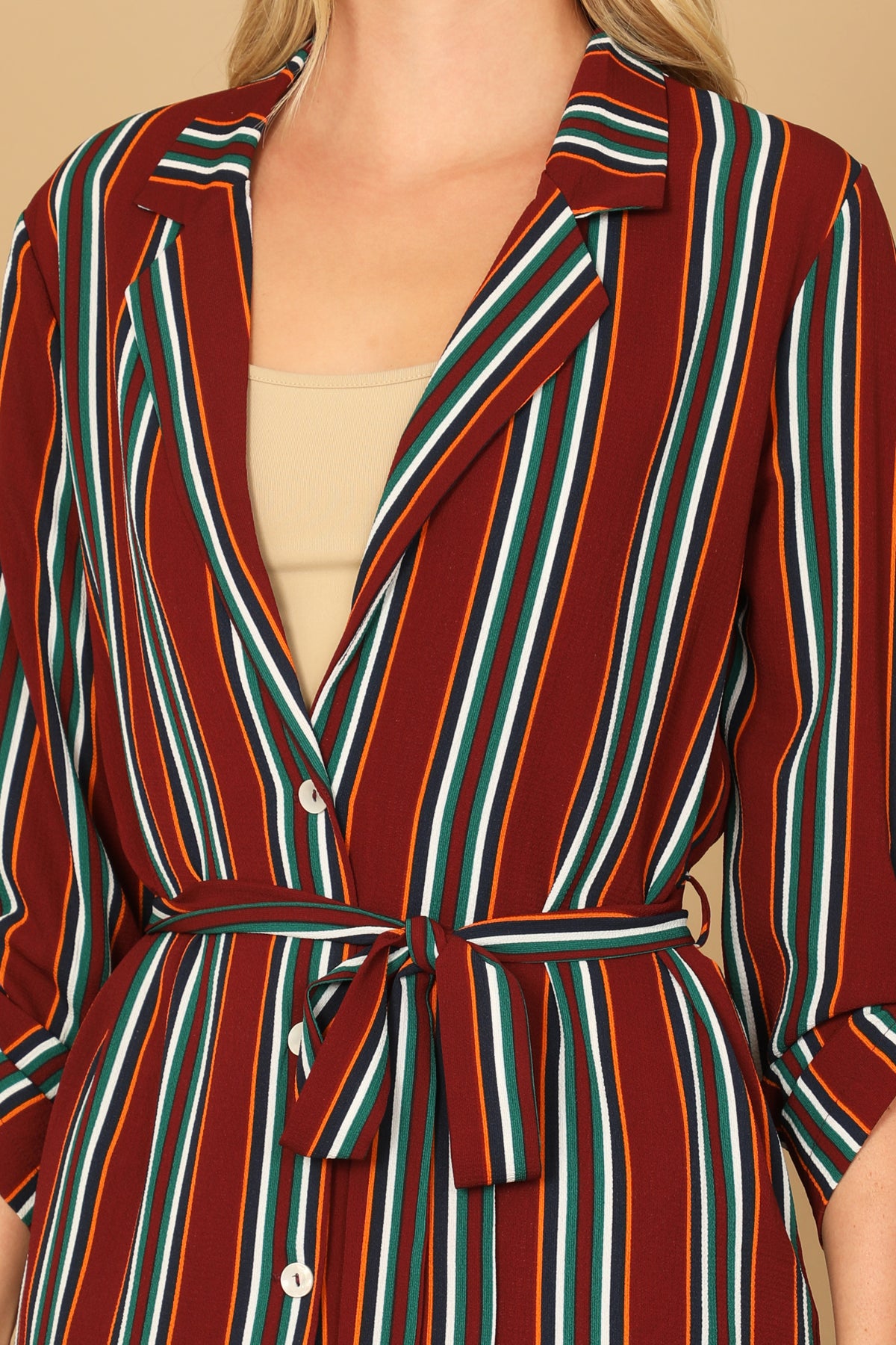 Striped Belted Duster Cardigan with Wide Leg Pants Set