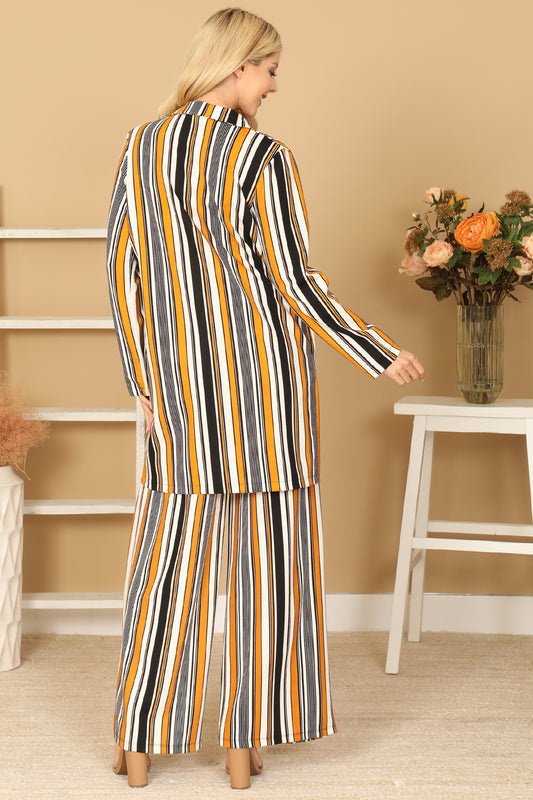 Striped Longline Blazer & Wide Leg Pants Set