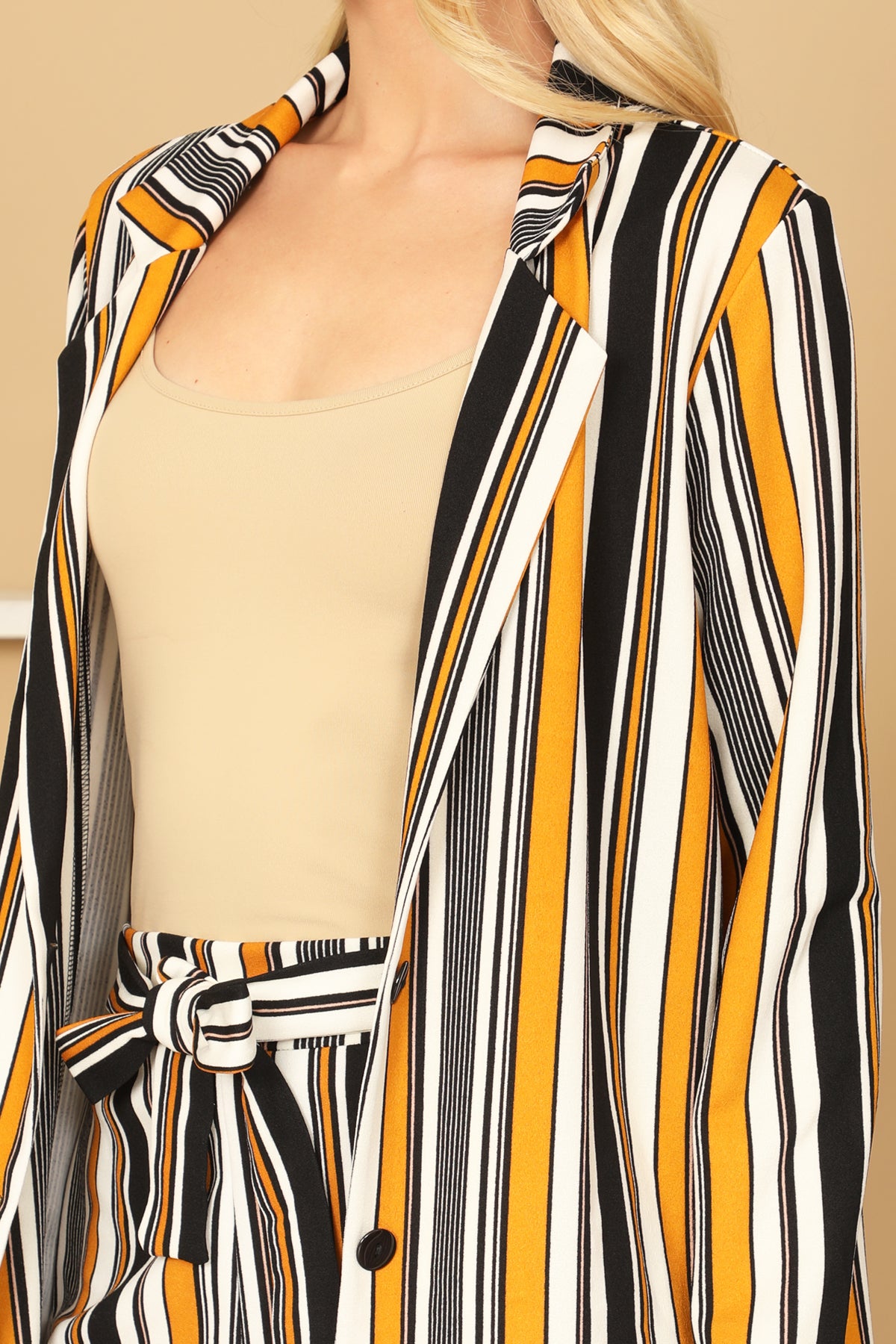 Striped Longline Blazer & Wide Leg Pants Set