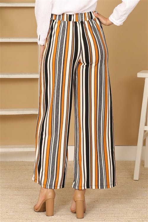 Plus Size High Waist Tie Waist Vertical Stripe Wide Leg Pants