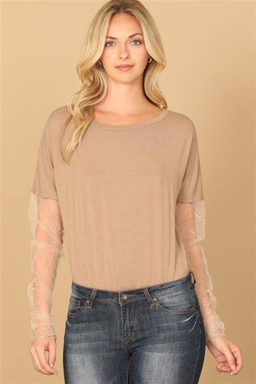Short Sleeve Lace Sleeve Bodysuit