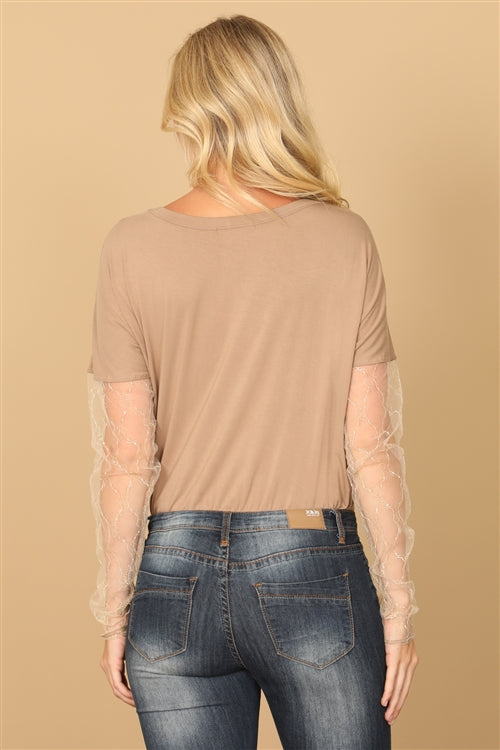 Short Sleeve Lace Sleeve Bodysuit
