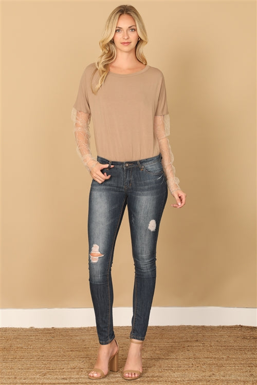 Short Sleeve Lace Sleeve Bodysuit