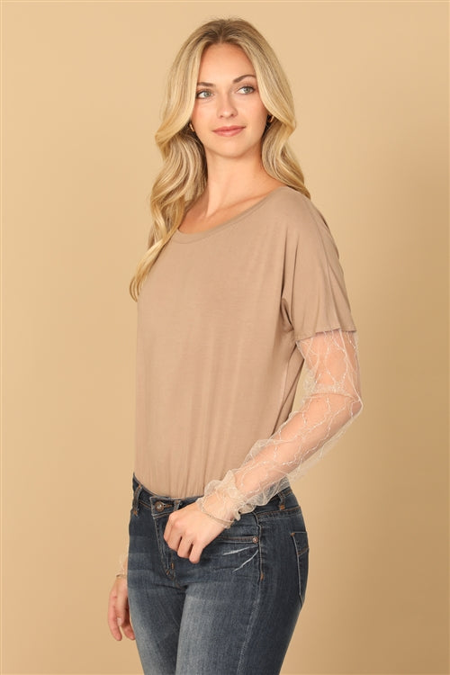Short Sleeve Lace Sleeve Bodysuit