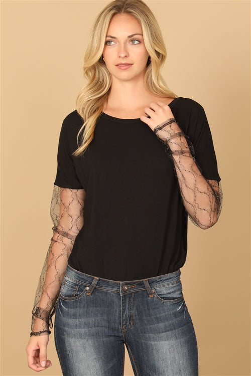 Short Sleeve Lace Sleeve Bodysuit