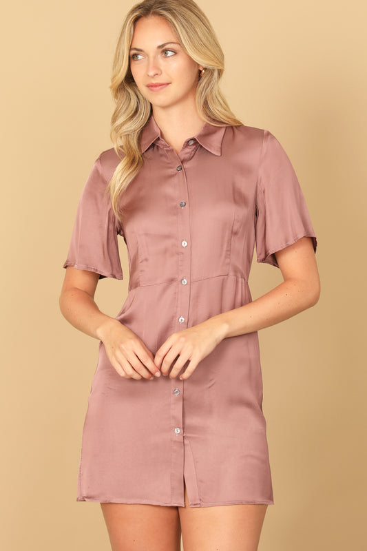 Short Sleeve Button Down Mini Dress