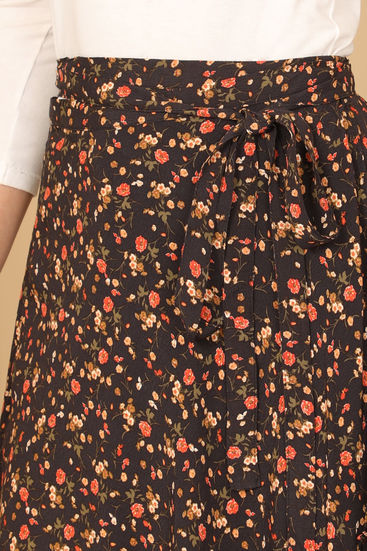 Floral Wrap Tie Mini Skirt