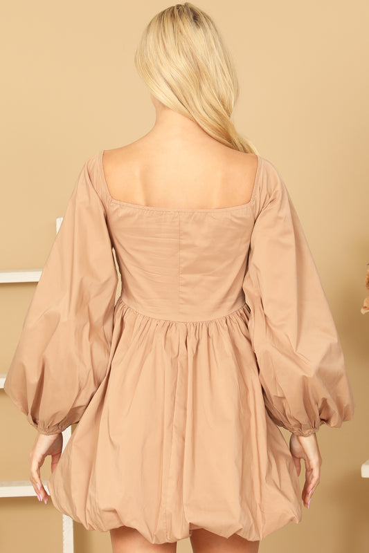 Long Puff Sleeve Babydoll Dress