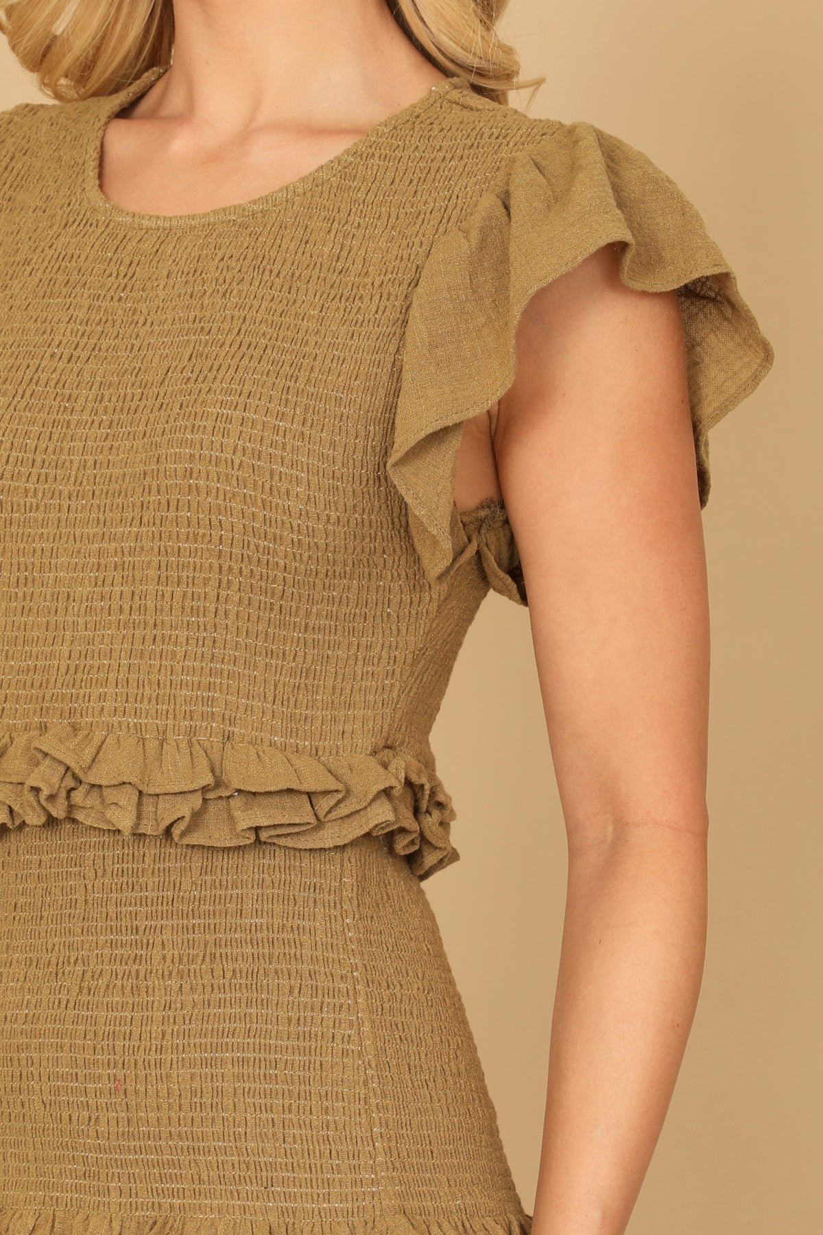Ruffle Detail Shirring Mini Dress