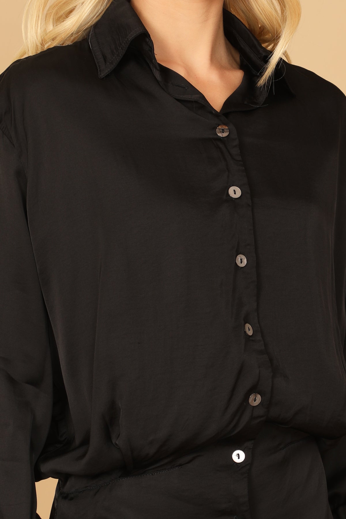 Button Down Blouson Solid Dress