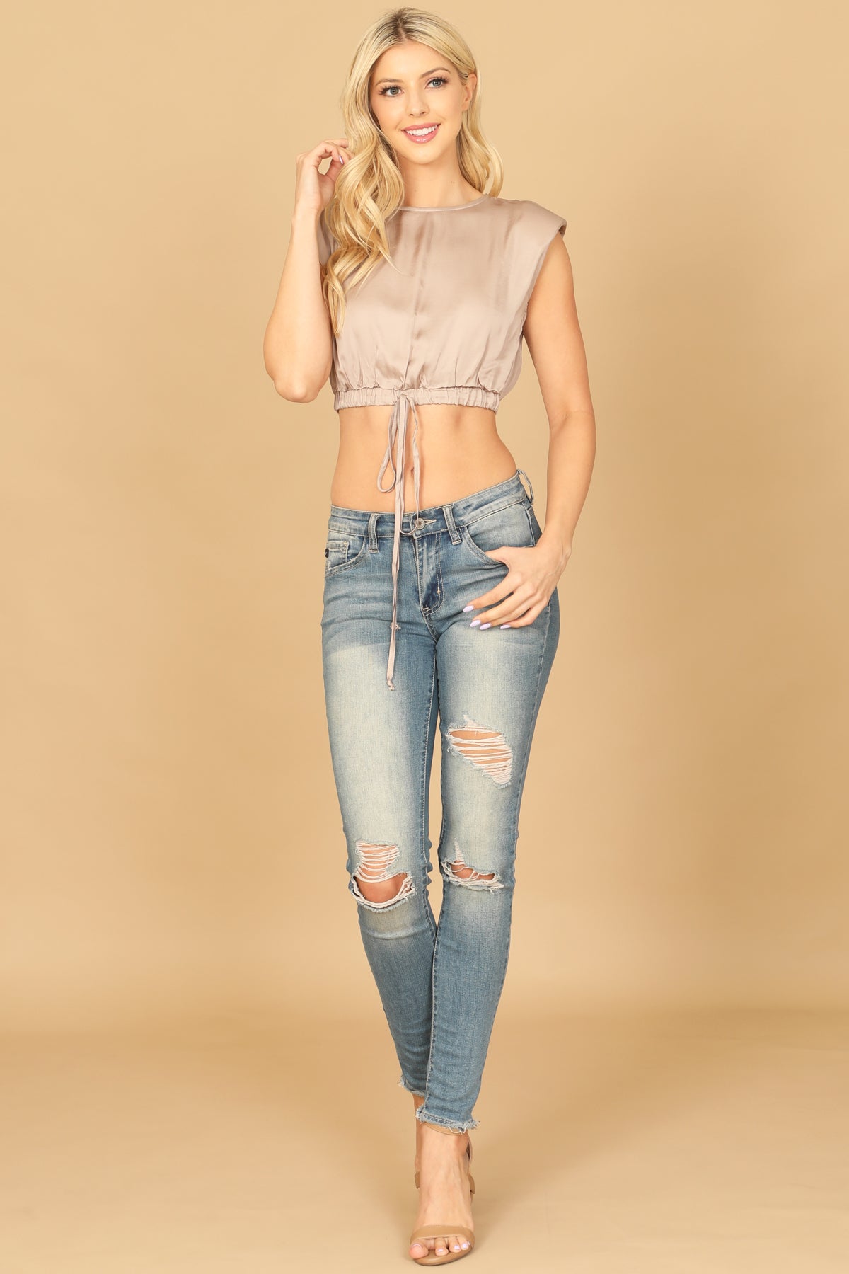 Halter Cowl Neck Satiny Crop Top