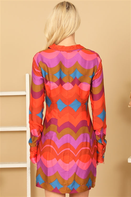 Front Cut-Out Scallop Print Dress