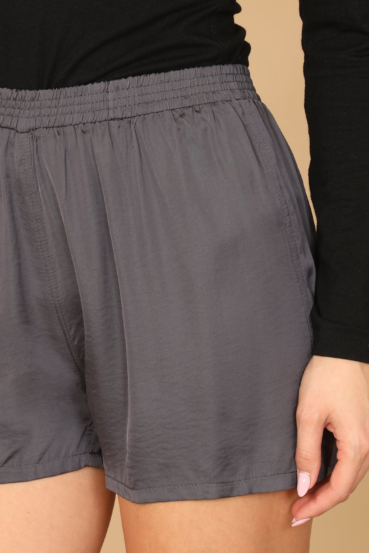 High Waist Satin Elastic Waist Shorts