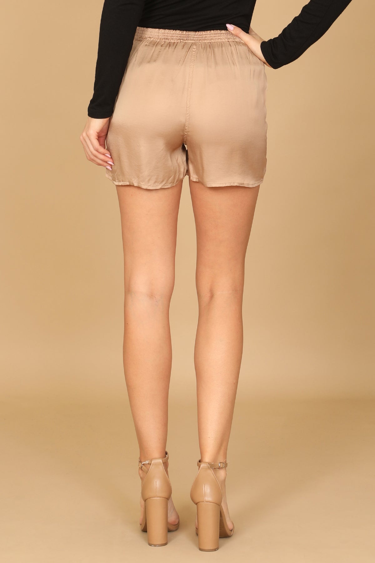 High Waist Satin Elastic Waist Shorts