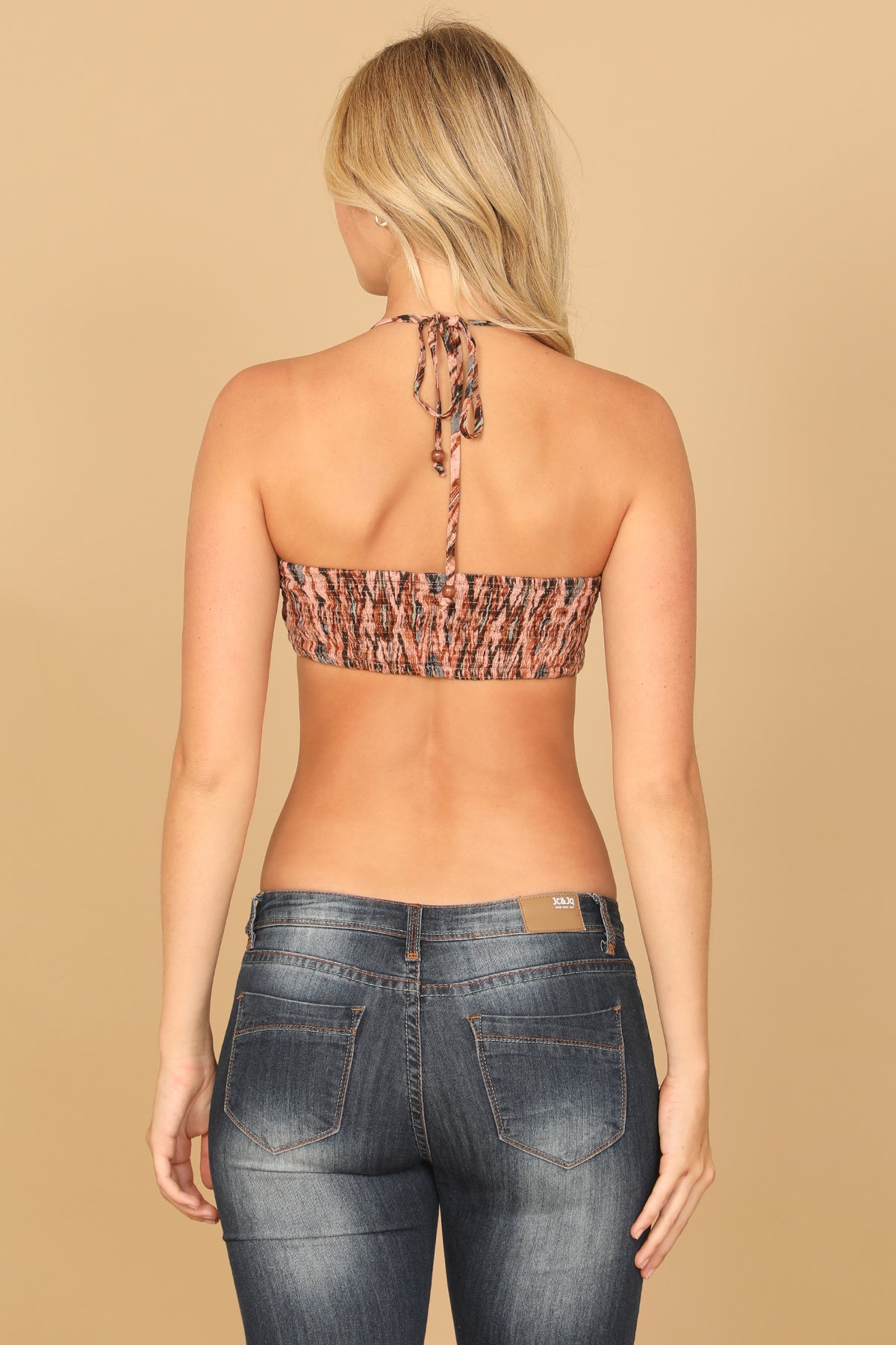 Halter Tie Back Ruched Printed Brallete Top