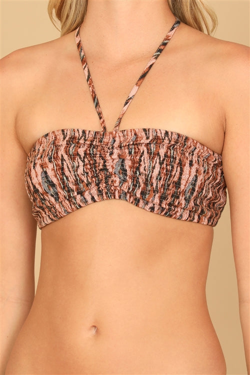 Smocked Multi-Strand Halter Bandeau Top