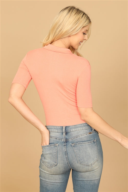 Ribbed Collared Button-Up Bodysuit