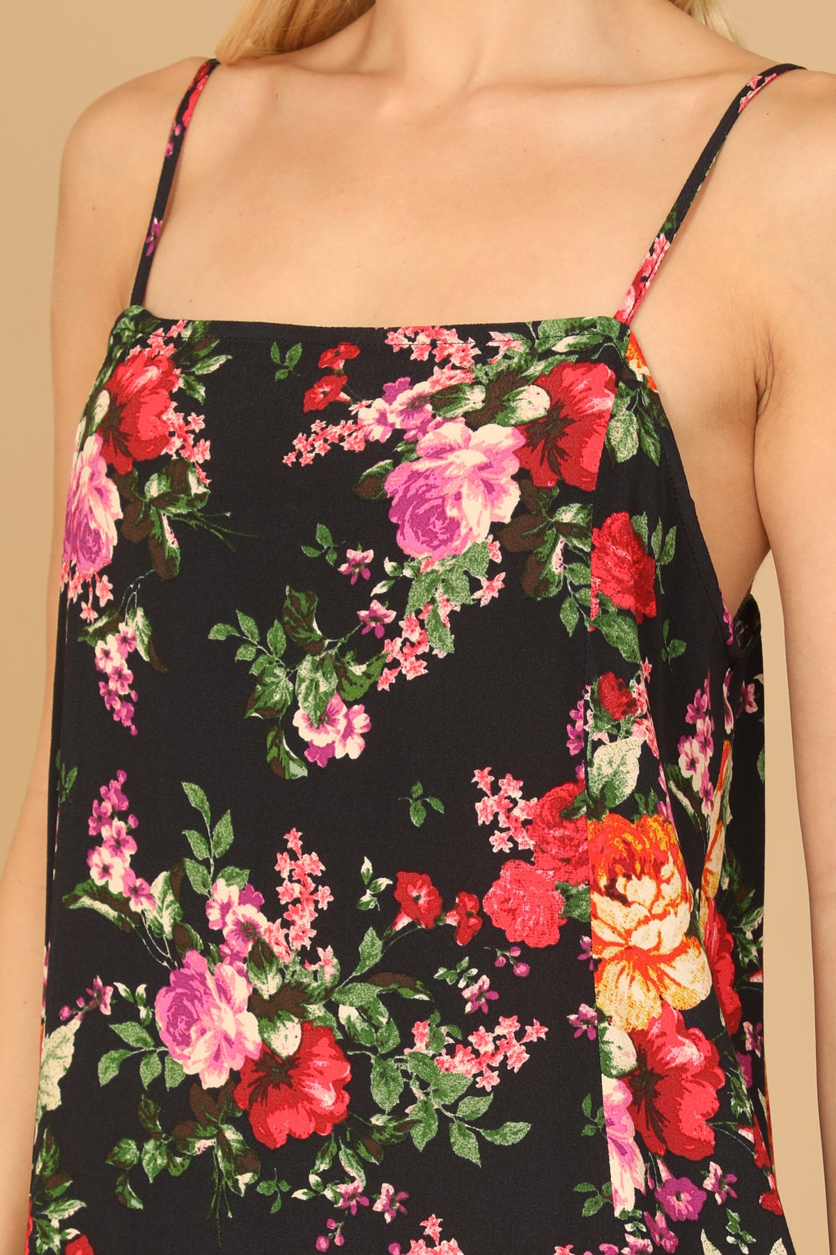 Square Neck Floral Side Slit Mini Dress