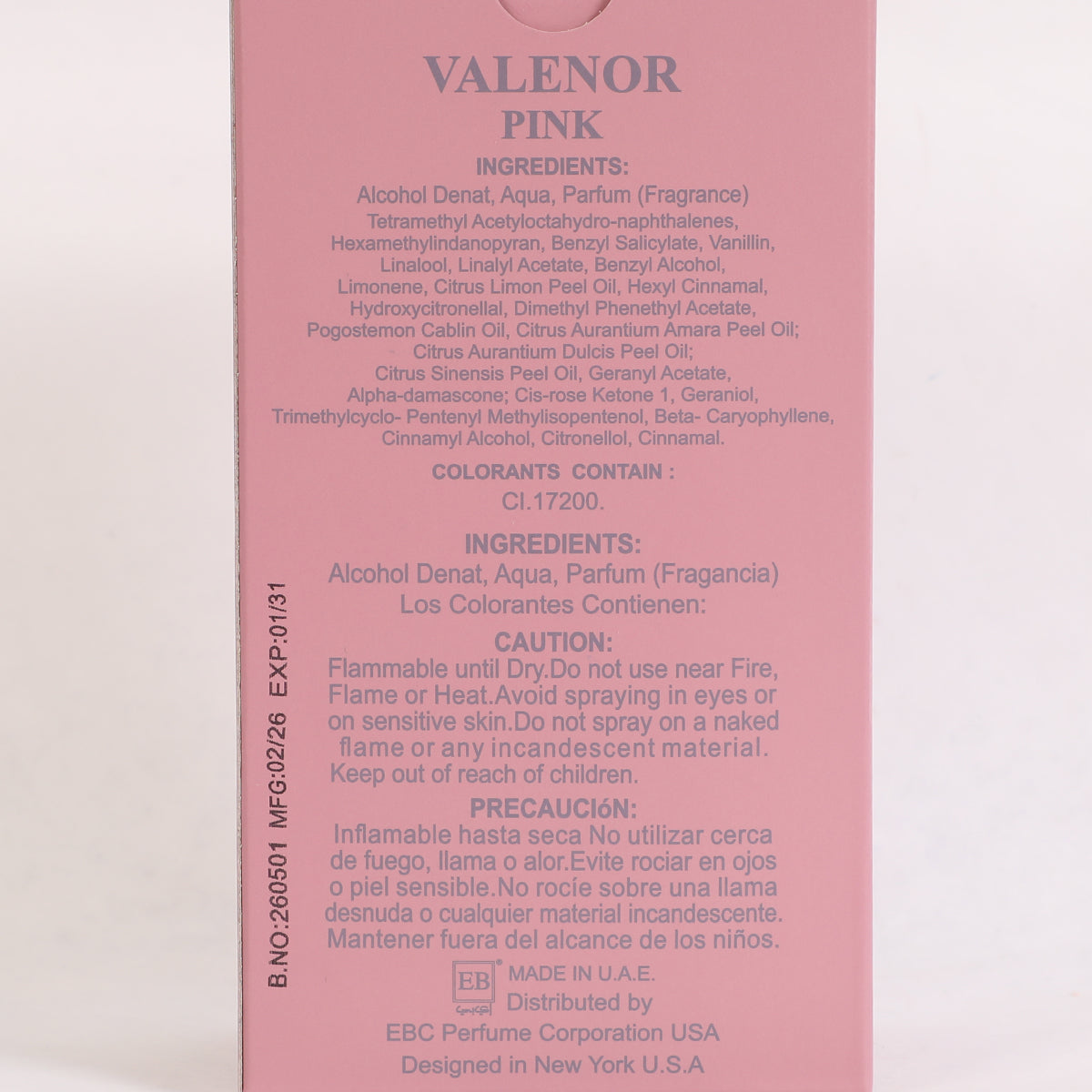 Valenor Pink Spray Perfume Eau De Parfum For Women - 100ML/3.3FL.OZ./3PCS