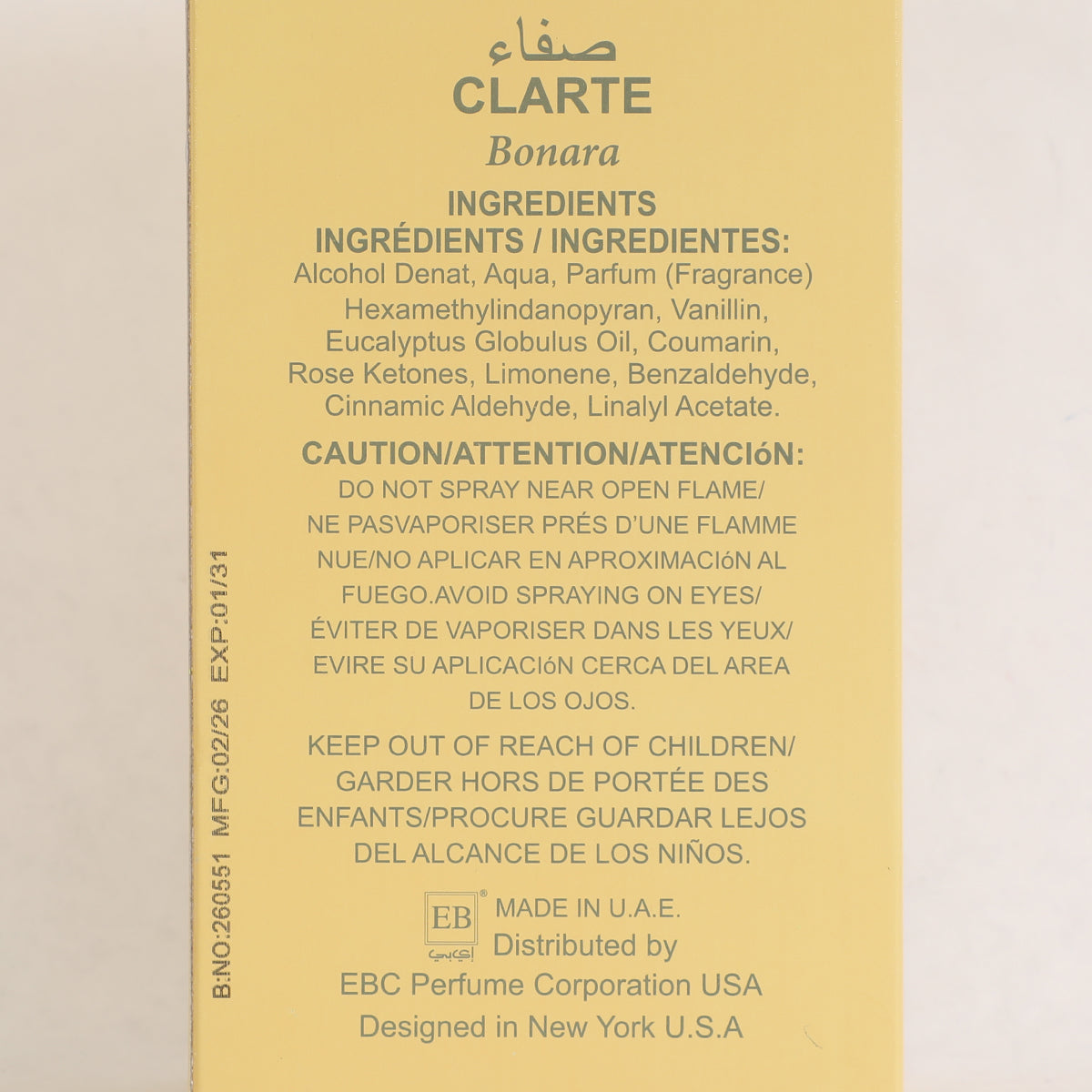 Clarte Bonara Spray Perfume Eau De Parfum For Men And Women - 100ML/3.4FL.OZ./3PCS