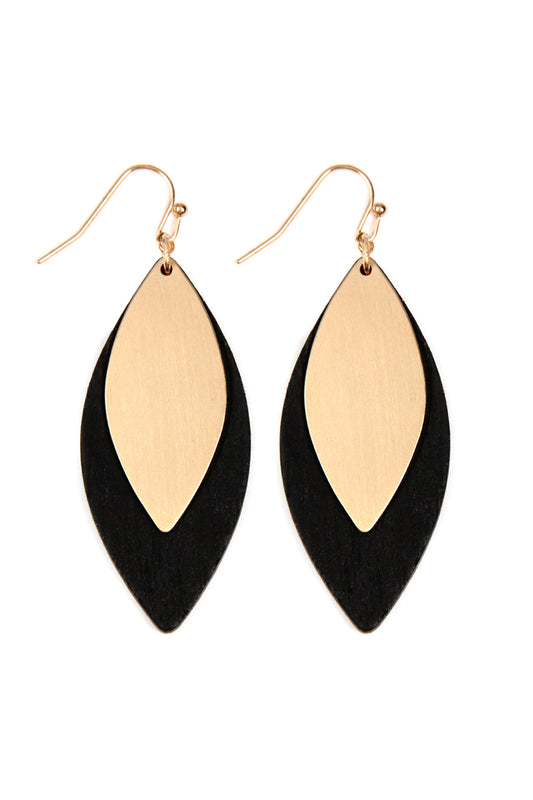 Satin Metal Wood Earring Gold Black