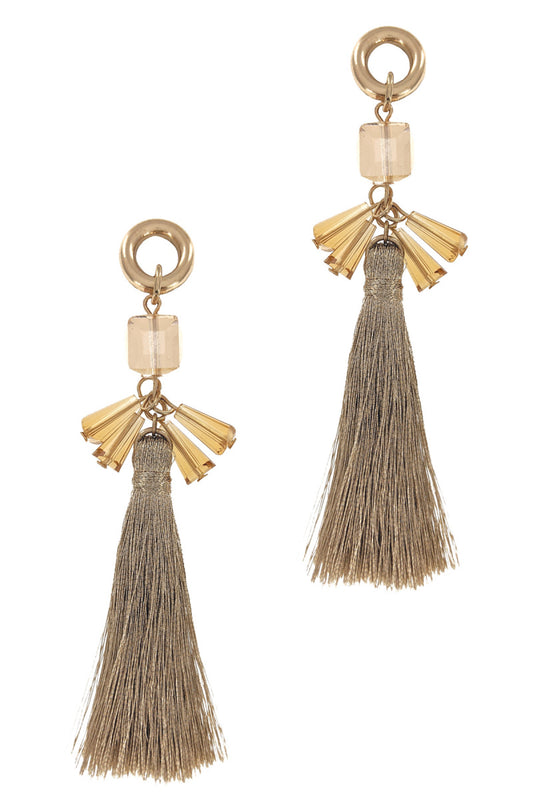 Gold Tassel With Beads Fashion Earrings