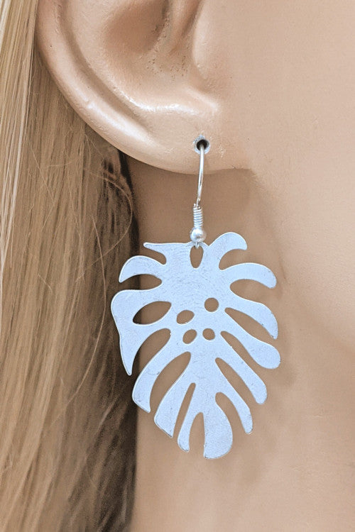Matte Silver Leaf Drop Fashion Earrings