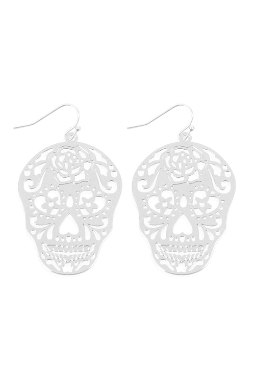 Skull Color Coating Filigrree Earrings Silver
