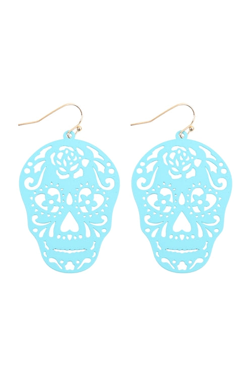 Halloween Tur2uoise Skull Color Coating Filgrree Earrings