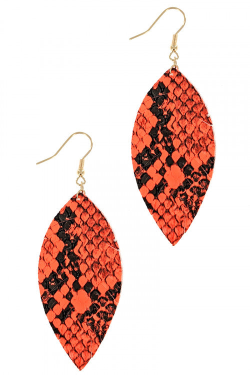 Animal Print Leaf Drop Earrings