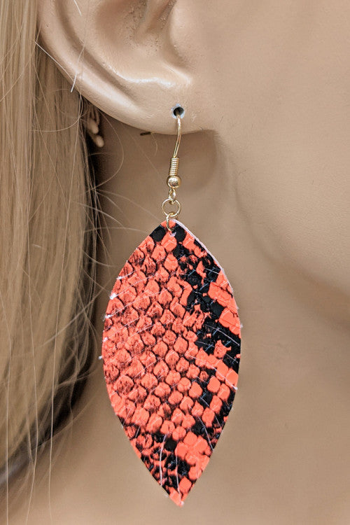 Animal Print Leaf Drop Earrings