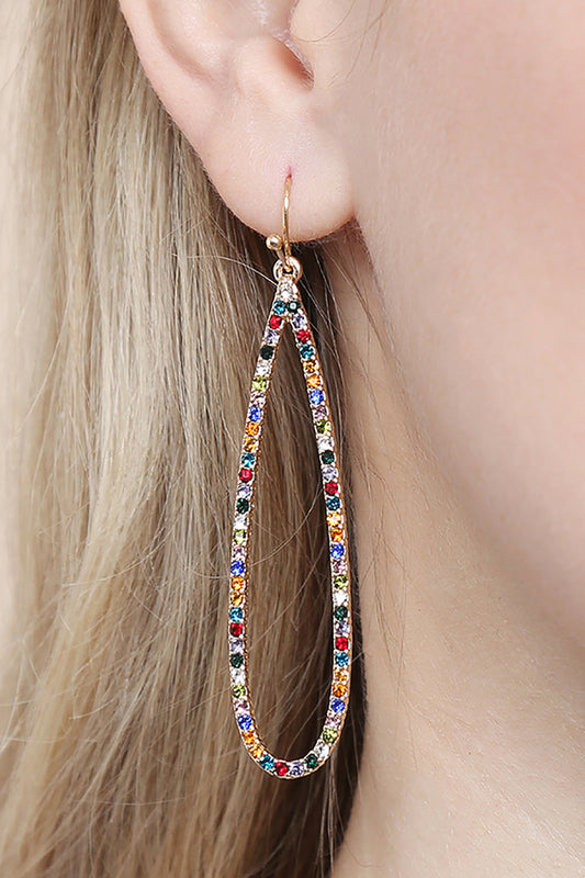 Pave Long Teardrop Fish Hook Earrings Gold Multicolor