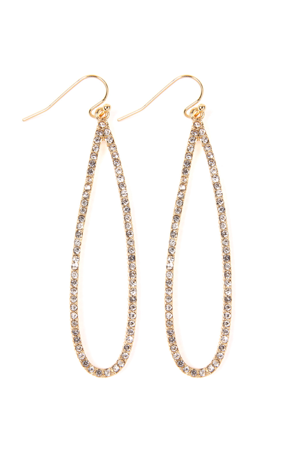 Pave Long Teardrop Fish Hook Earrings Gold Multicolor