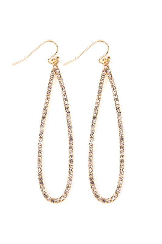Pave Long Teardrop Fish Hook Earrings Gold Multicolor